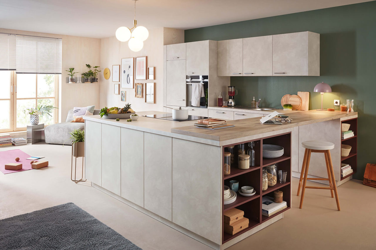 Prisma Küche weiß modern mit Insellösung