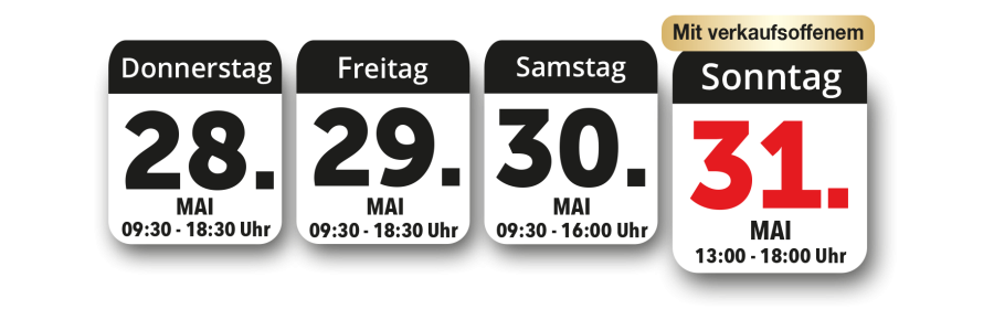 Vom 28.05. - 31.05.2026 mit verkaufsoffenem Sonntag