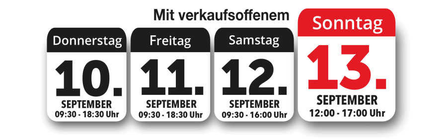 Vom 10.09. - 13.09.2026 mit verkaufsoffenem Sonntag