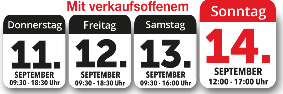 Vom 11.09. - 14.09.2025 mit verkaufsoffenem Sonntag